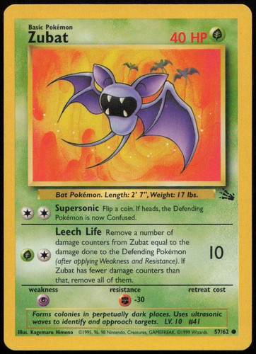 Zubat pokemon 62 fossil - zubat, 57/62